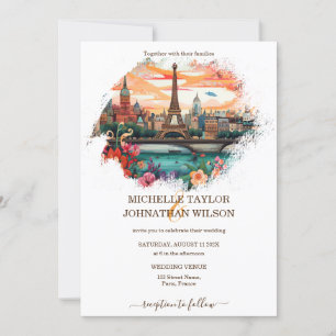 Modern Destination Wedding Paris Eiffel Tower Invitation