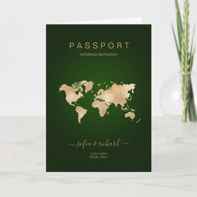 Modern Destination Wedding Passport World Map Invitation (Front)