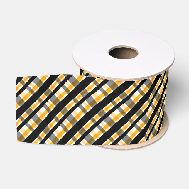 Modern Diagonal Autumn Plaid Pattern Grosgrain Ribbon (Spool)