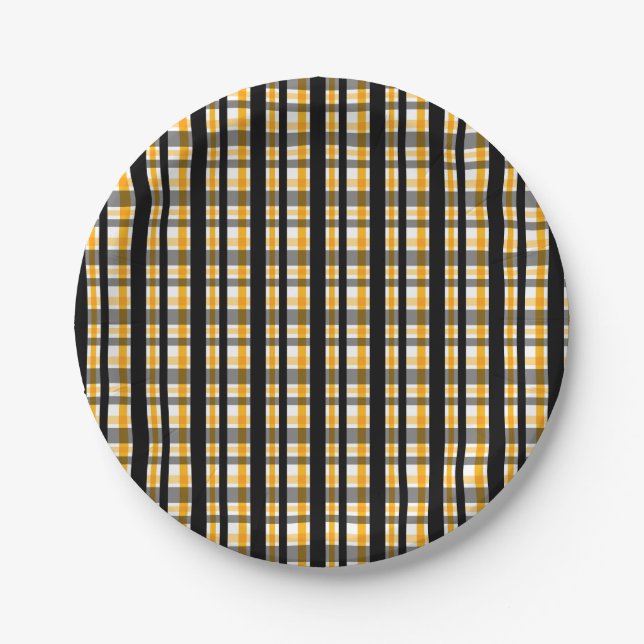 Modern Diagonal Autumn Plaid Pattern Paper Plate (Front)