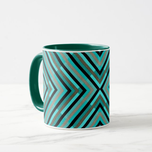 Modern Diagonal Chequered Shades of Green Pattern Mug (Front Left)