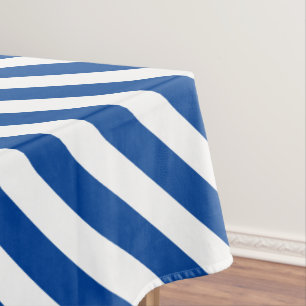 Modern Diagonal Navy Blue and White Striped  Tablecloth