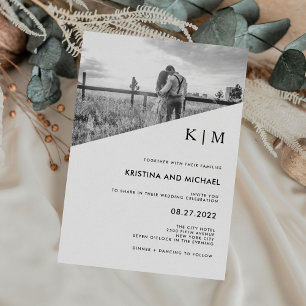 Modern Diagonal   Photo Wedding Invitation