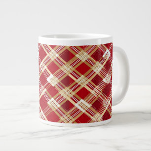 Modern Diagonal Red and White Plaid Pattern Large Coffee Mug