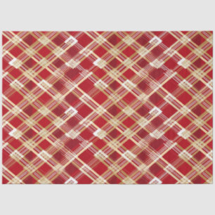 Modern Diagonal Red and White Plaid Pattern Tissue Paper