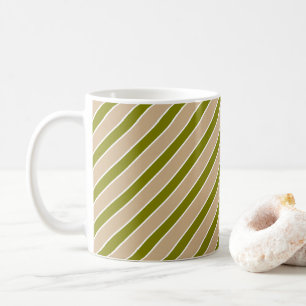 Modern Diagonal Stripes in Sage Green and Beige Coffee Mug