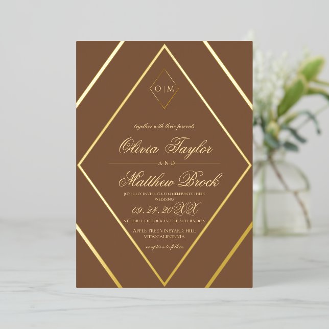 Modern Diamond Brown Gold Wedding (Standing Front)