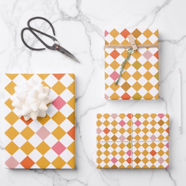 Modern Diamond Checkers Wrapping Paper (Front)