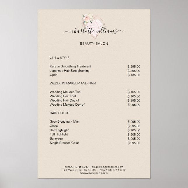 Modern Diamond Flower Price List Poster (Front)