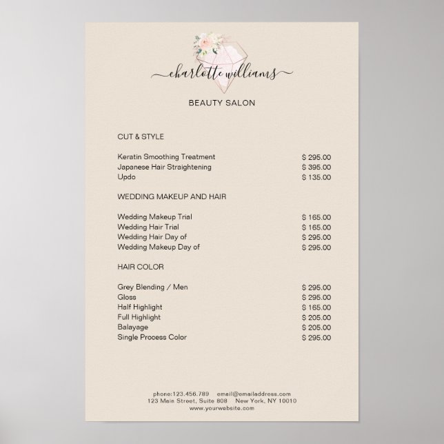 Modern Diamond Flower Price List Poster (Front)