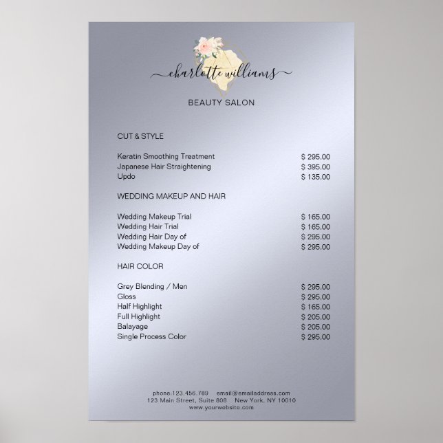 Modern Diamond Flower Price List Poster (Front)
