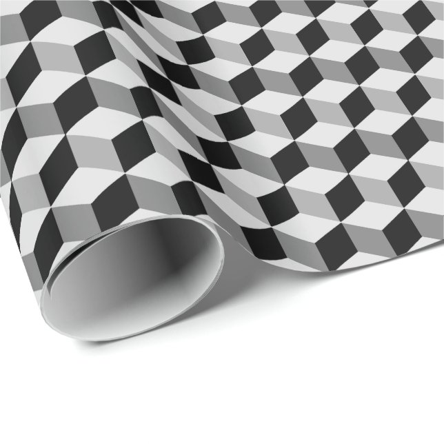 Modern Diamond Grid, Silver, Dark Grey, and Black Wrapping Paper (Roll Corner)