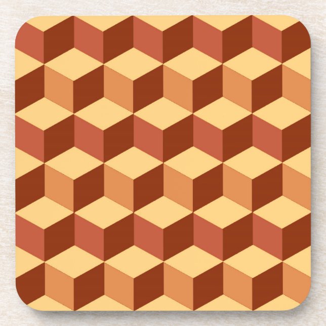 Modern diamond grid - tan, brown and rust coaster (Front)