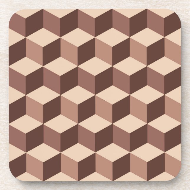 Modern Diamond Grid, Taupe, Brown and Beige Coaster (Front)