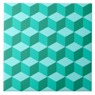 Modern Diamond Grid, Turquoise, Teal and Aqua  Cer Tile