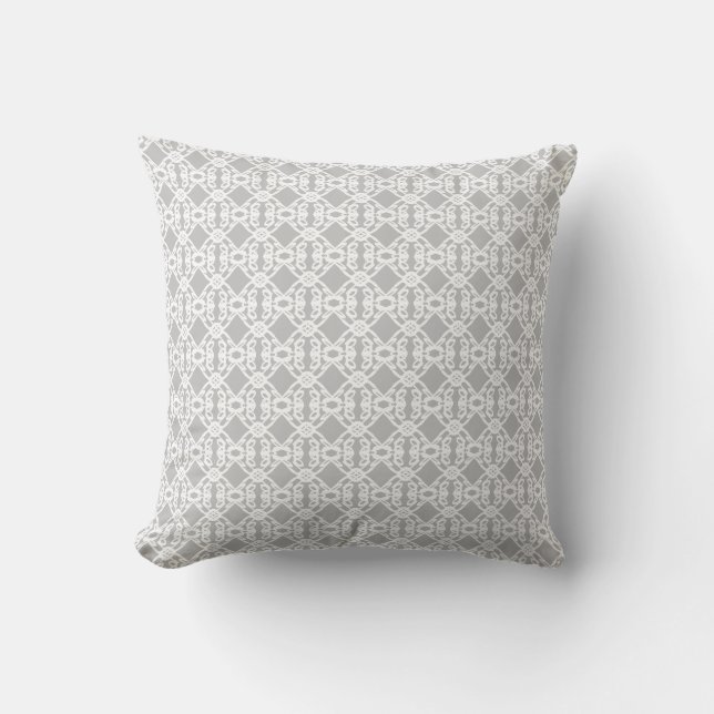 Modern diamond pattern in silver & white throw pillow (Front)