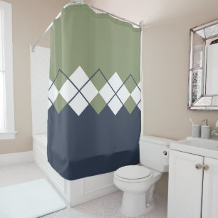 Modern, diamond pattern, olive green, navy blue