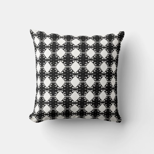 Modern diamond pattern on black and white throw pillow (Front)