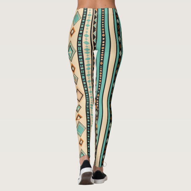 Modern Diamond Stripe Blue Cream Leggings (Back)