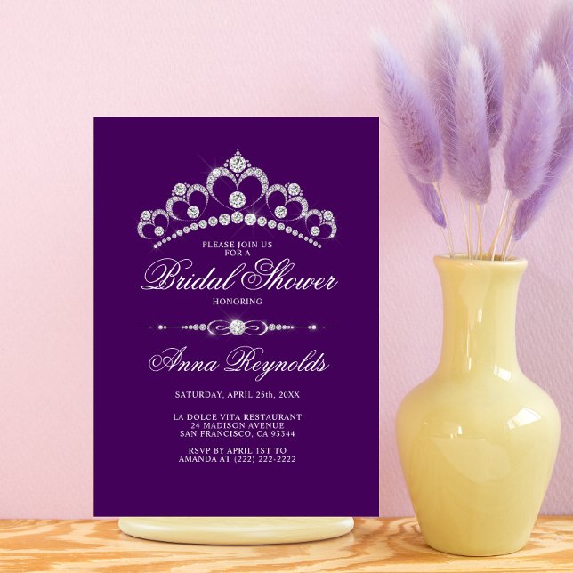 Modern Diamond Tiara BRIDAL SHOWER Purple Budget Invitation (Creator Uploaded)