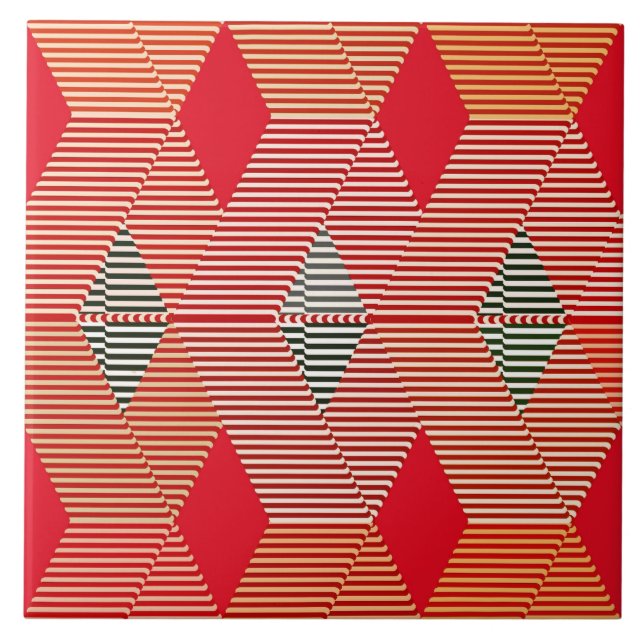 Modern Diamond Warp Print, Coral Orange Tile (Front)