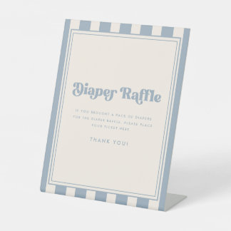 Modern Diaper Raffle Striped Blue Baby Shower Pedestal Sign