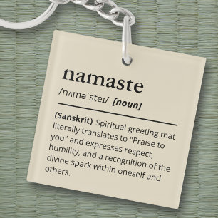 Modern Dictionary Namaste Yoga Neutral Beige Keychain
