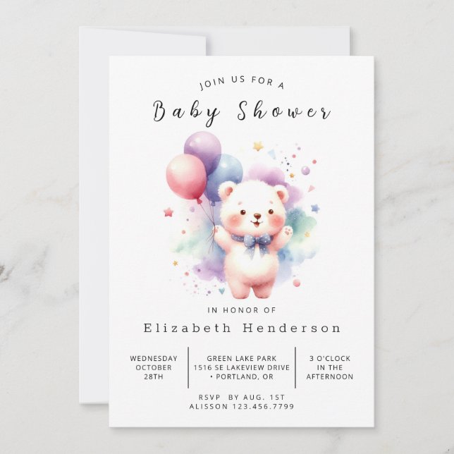 Modern Digital Bear Baby Shower Invitation (Front)