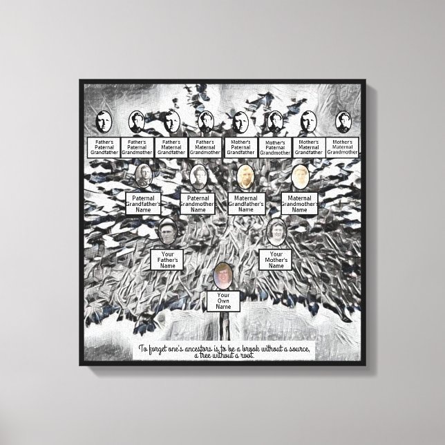 Modern Digital Black Family Tree Four Generations Canvas Print (Front)