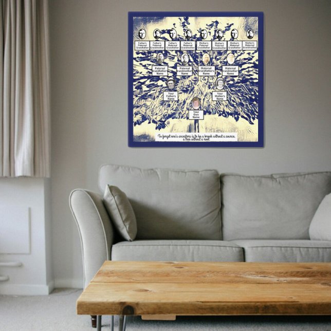 Modern Digital Blue Family Tree 4 Generations Canvas Print (Creator Uploaded)