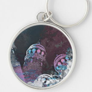 Modern digital graphic art pink towers design keychain