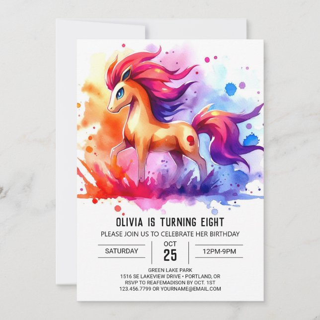 Modern Digital Horse Birthday Invitation (Front)