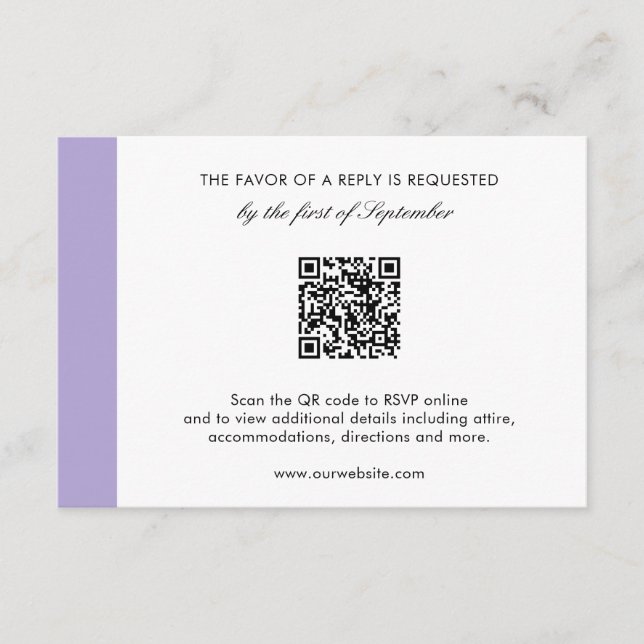 Modern Digital Lavender Purple QR Code Wedding RSVP Card (Front)
