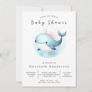Modern Digital Whale Baby Shower Invitation