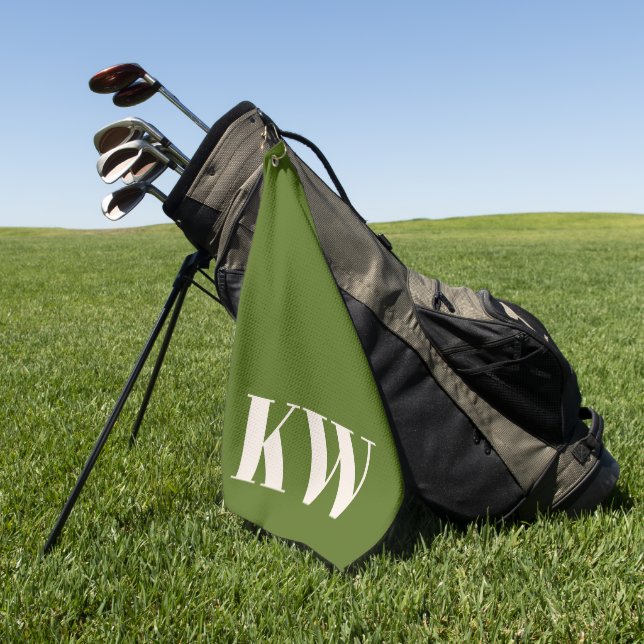 Modern Dill Green Monogram Initials Personalized Golf Towel (Green)