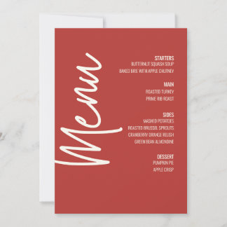Modern Dinner Menu Red Wedding Thanksgiving Invitation