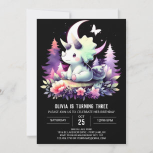 Modern Dino Triceratops Birthday Invitation