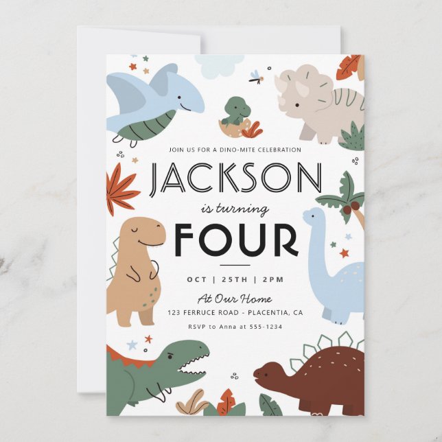 Modern Dinosaur Birthday Party  Invitation (Front)