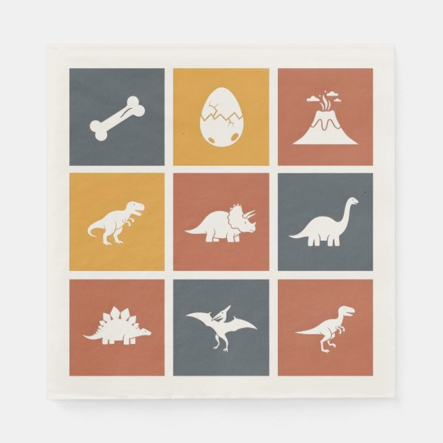 Modern Dinosaur Icon Grid Napkin (Front)