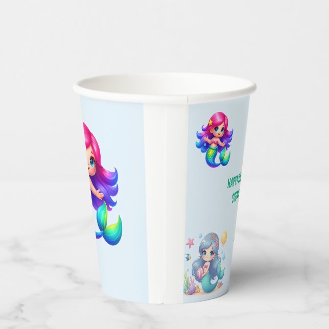 Modern Dinosaur mermaid Birthday Party Paper Cups (Right)