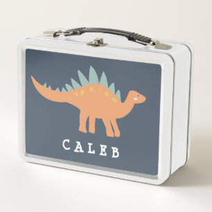 Modern Dinosaur Navy & Orange Personalized Metal Lunch Box