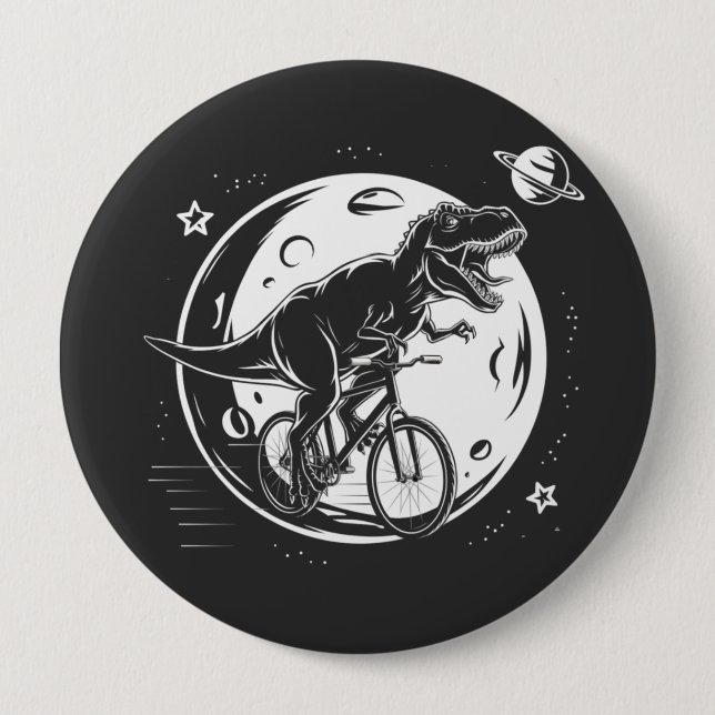 Modern Dinosaur on a Bike In Sky With Moon Funny   4 Inch Round Button (Front)