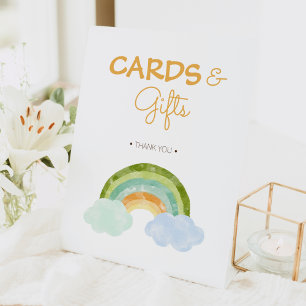 Modern Dinosaur Rainbow Shower Cards and Gifts Pedestal Sign