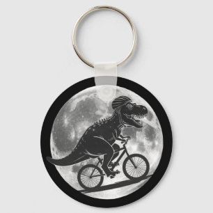 Modern Dinosaur T-Rex on a Bike In Sky With Moon  Keychain