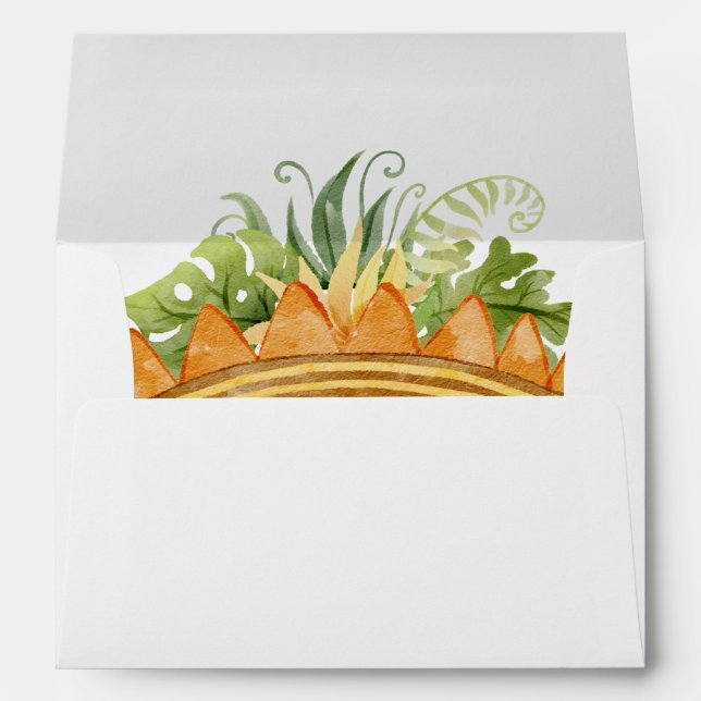 Modern Dinosaur White Baby Shower Return Address Envelope (Back (Bottom))