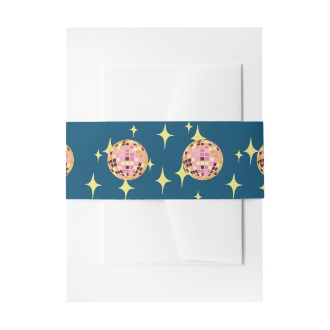 Modern Disco Ball Blue Invitation Belly Band (Front Example)