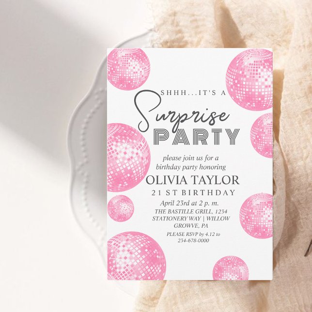 Modern Disco Surprise 21st Birthday Girl Party Invitation (Creator Uploaded)