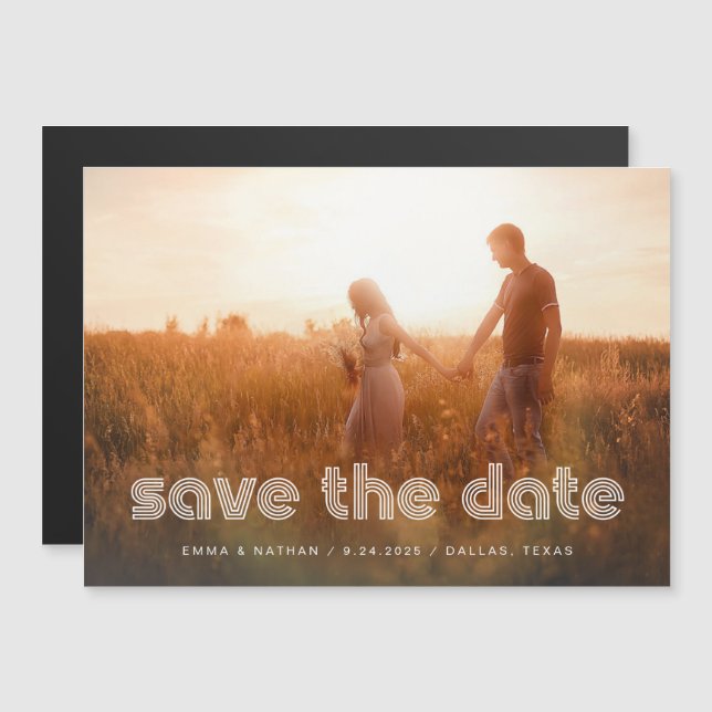 Modern Disco Text | Photo Save the Date Magnetic Invitation (Front/Back)