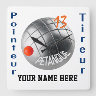 Modern distinctive petanque design personalizable square wall clock