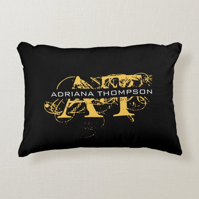 Modern Distressed Black & Gold Monogrammed  Accent Pillow (Front)